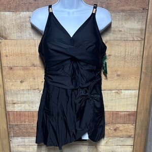 Blooming Jelly Skirted One Piece Bathing suit black with gold accent